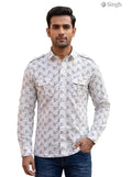 M Hunting Shirts in white with printed design, made of durable fabric, front view showcasing pockets - HUNTING SHIRTS-1308-71