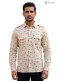 M Beige Cotton Hunting Shirts-1308-80 with Stylish Print and Front Pockets