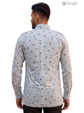 M Hunting Shirt in Light Gray Cotton with Leaf Print from the Back - HUNTING SHIRTS-1308-82