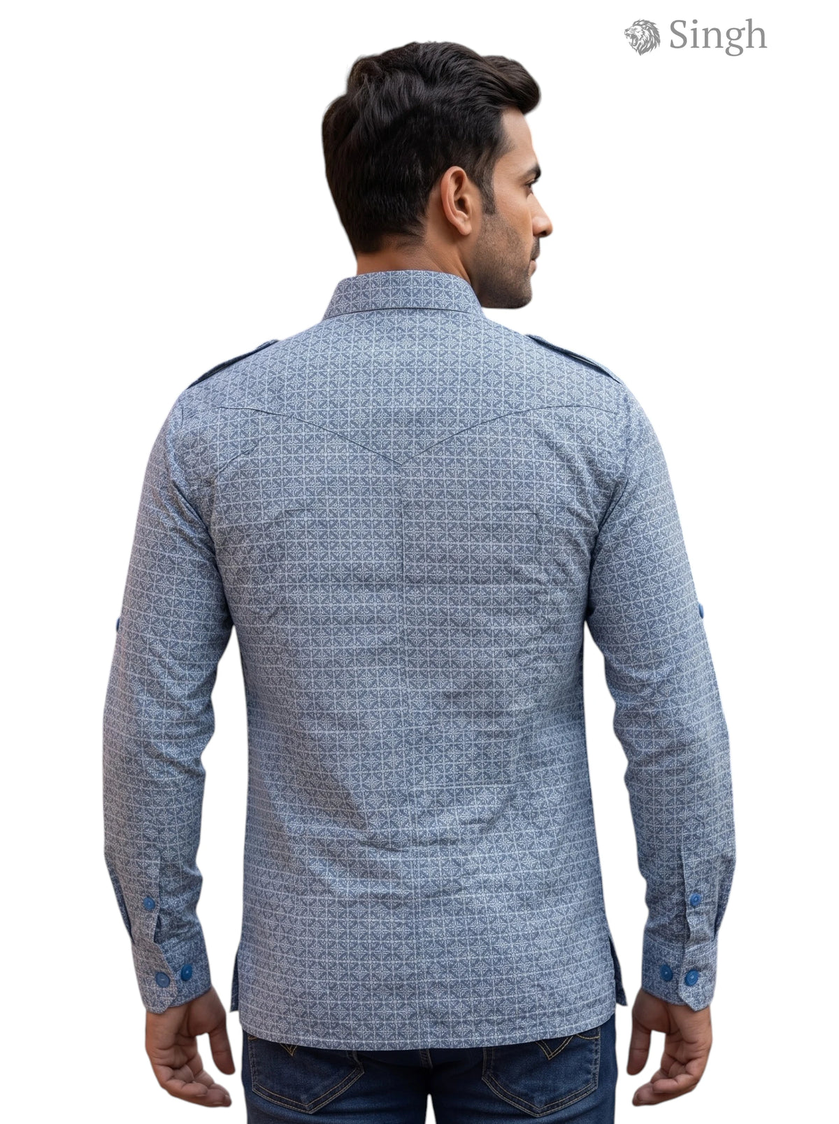 M Hunting Shirts in Blue Cotton from Singh, back view showcasing stylish design and comfort, HUNTING SHIRTS-1308-83