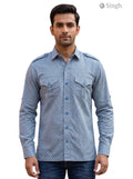 M Hunting Shirts in blue patterned cotton with button-up front and stylish shoulder details