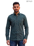 M Hunting Shirts in green fabric with a stylish print, featuring a front button design and pockets
