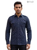 M Hunting Shirt in Navy Blue with Cotton Fabric, Front Angle HUNTING SHIRTS-1308-88