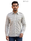 M Hunting Shirt in light gray cotton from Singh, front view featuring two chest pockets and stylish design