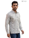 M Hunting Shirt in light gray cotton with floral print, front view, featuring HUNTING SHIRTS-1308-89