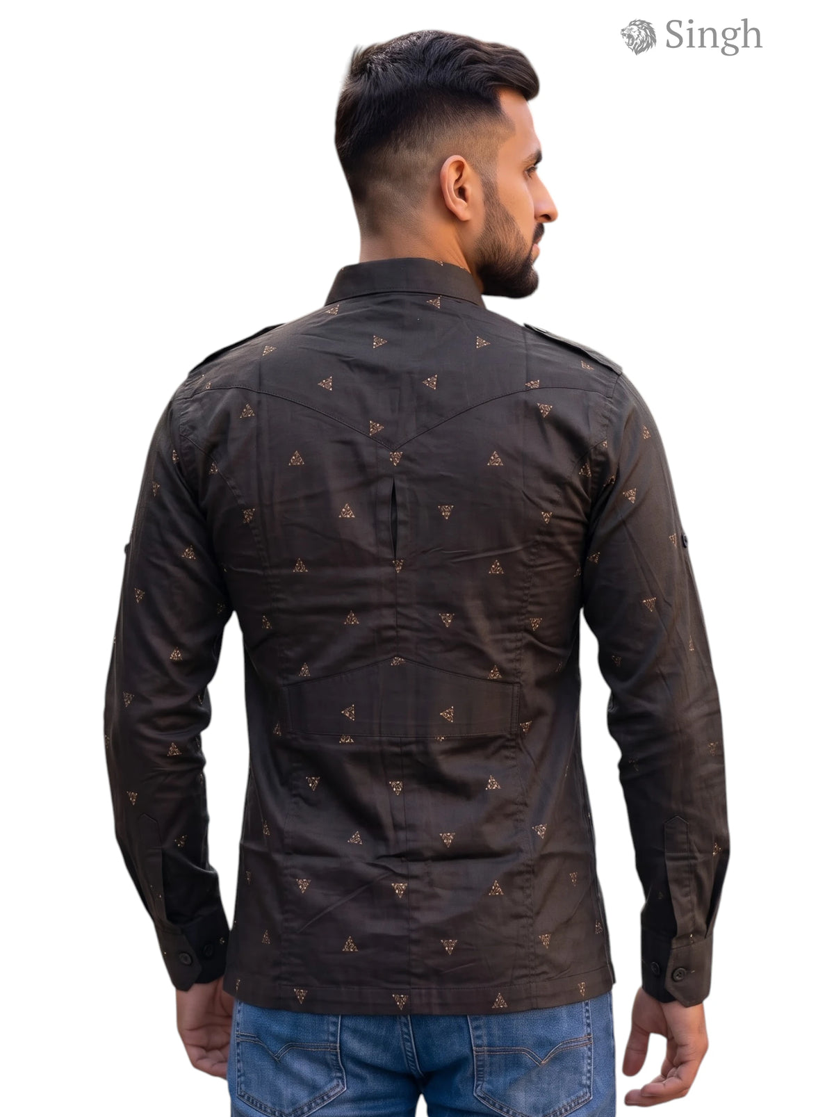 M Hunting Shirts in Dark Brown Fabric with Unique Pattern from the Back featuring HUNTING SHIRTS-1308-90