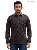 M Hunting Shirts in dark brown fabric with a stylish design, featuring two chest pockets - HUNTING SHIRTS-1308-90