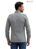 M Hunting Shirts in grey checkered fabric viewed from the back, featuring durable construction - HUNTING SHIRTS-1308-91