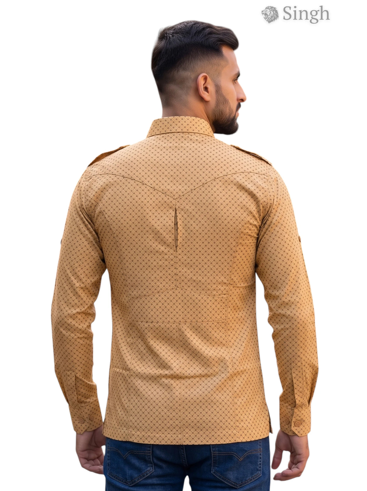 M Hunting Shirt in Tan Cotton Fabric Viewed from the Back - HUNTING SHIRTS-1308-92