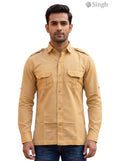 M Tan Cotton Hunting Shirt from SINGH with Button Pockets - HUNTING SHIRTS-1308-92