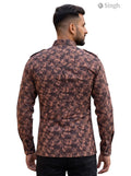 M Brown Floral Fabric Hunting Shirt from Singh, back view showcasing detailed design, HUNTING SHIRTS-1308-94