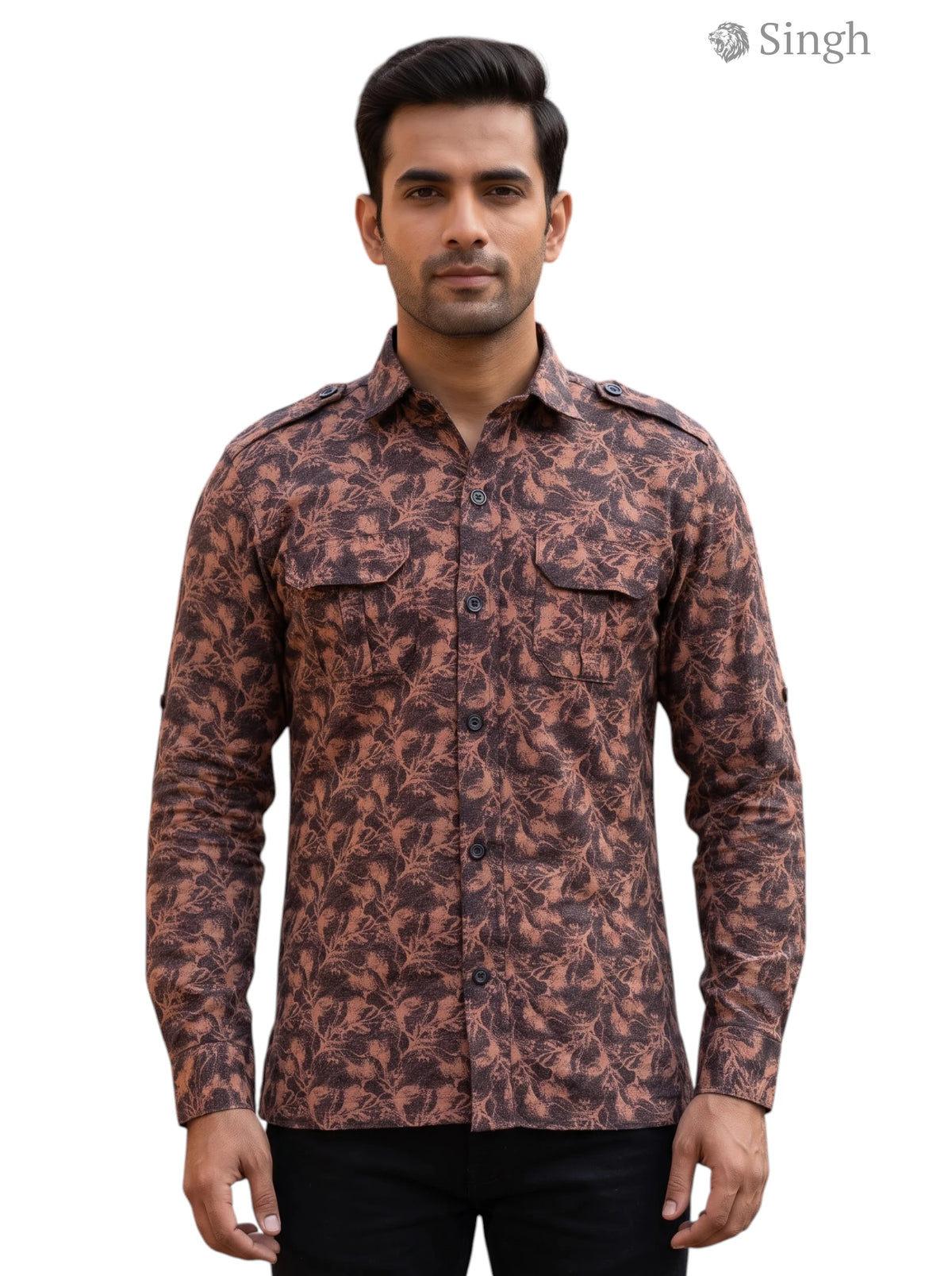 M Hunting Shirt in Brown Camouflage Fabric with Long Sleeves, featuring HUNTING SHIRTS-1308-94