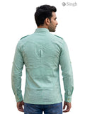 M Hunting Shirt in Light Green Cotton, Back View, featuring a stylish design and comfortable fit, HUNTING SHIRTS-1308-95