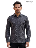 M Hunting Shirts in dark gray cotton, front view featuring button-up design and chest pockets HUNTING SHIRTS-1308-96