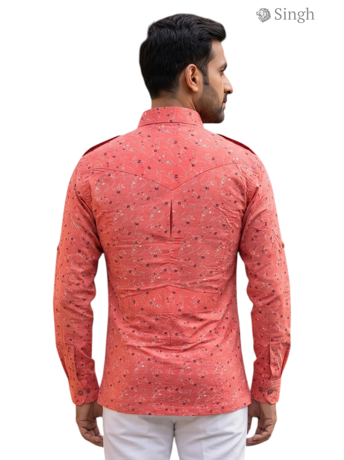 M Hunting Shirts in coral with floral fabric view from the back HUNTING SHIRTS-1308-97