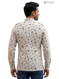 M Hunting Shirts in Cream with Floral Print, Casual Fit, Back View - HUNTING SHIRTS-1308-98