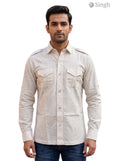 M Hunting Shirts in light beige fabric, front view, featuring dual chest pockets - HUNTING SHIRTS-1308-99