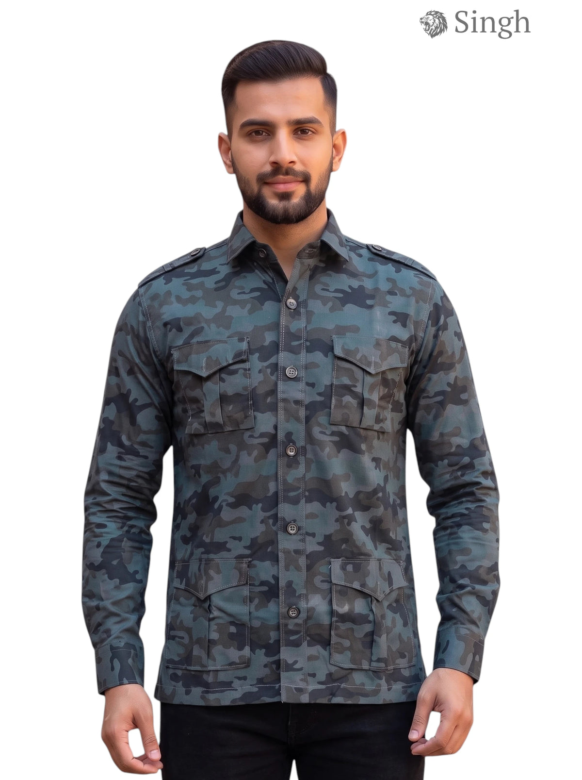 M Hunting Shirts in camouflage color made of durable fabric, featuring a front button closure and pockets - HUNTING SHIRTS-1309-3