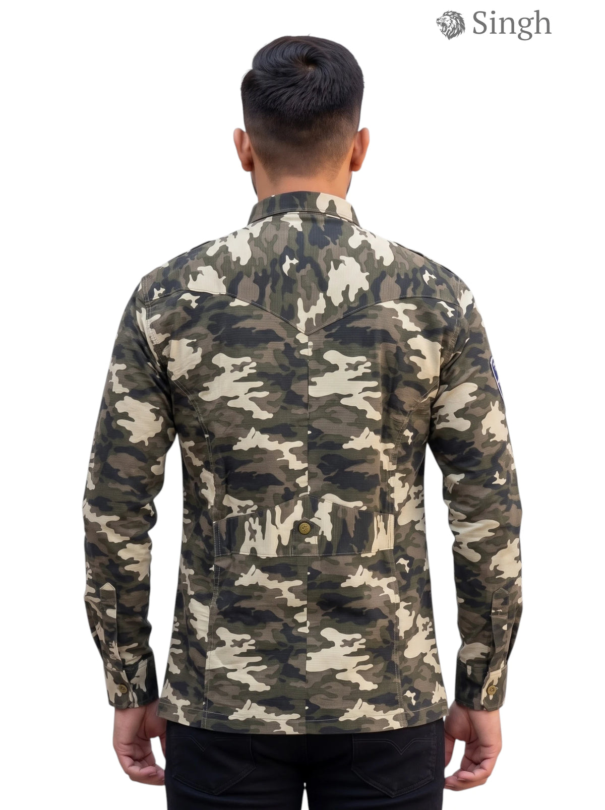M Camouflage Hunting Shirt in Durable Fabric from SINGH, Rear View of HUNTING SHIRTS-1309-4