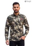 M Camo Hunting Shirt in Cotton, Front View, Featuring Stylish Pockets - HUNTING SHIRTS-1309-4