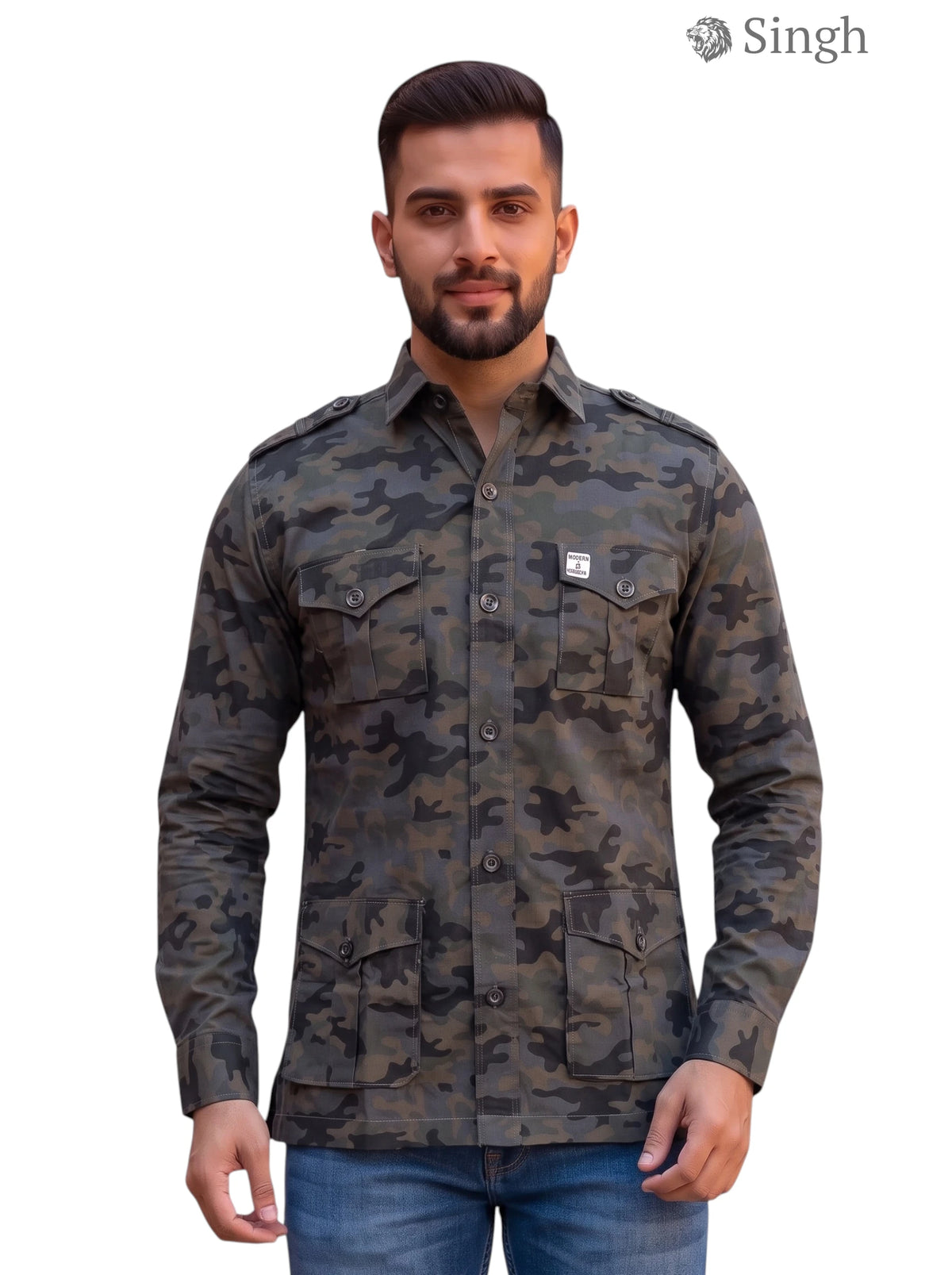 M Camo Hunting Shirt in Lightweight Fabric, Front View, HUNTING SHIRTS-1309-5