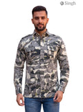 M Hunting Shirt in Camouflage Fabric by Singh, Front View Featuring Multiple Pockets, HUNTING SHIRTS-1309-8