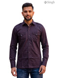 M Hunting Shirt in Dark Purple Cotton, Front View, HUNTING SHIRTS-1310-100