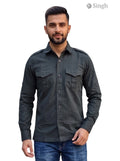 M Hunting Shirts in Dark Green Cotton Fabric with Front Pockets and Button Closure