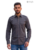 M Hunting Shirts in gray, made of durable fabric, showcasing a front view with shoulder details - HUNTING SHIRTS-1310-106
