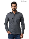 M Hunting Shirts-1310-11 in dark gray fabric with button-up front and chest pockets