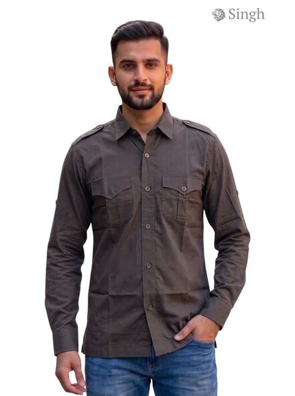 Men's Olive Green Hunting Shirts-1310-113 in Durable Cotton Fabric with Front Pockets
