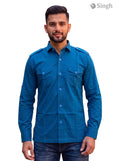 M Hunting Shirts in teal color made from durable fabric, front view showcasing pockets and button-up style, HUNTING SHIRTS-1310-115