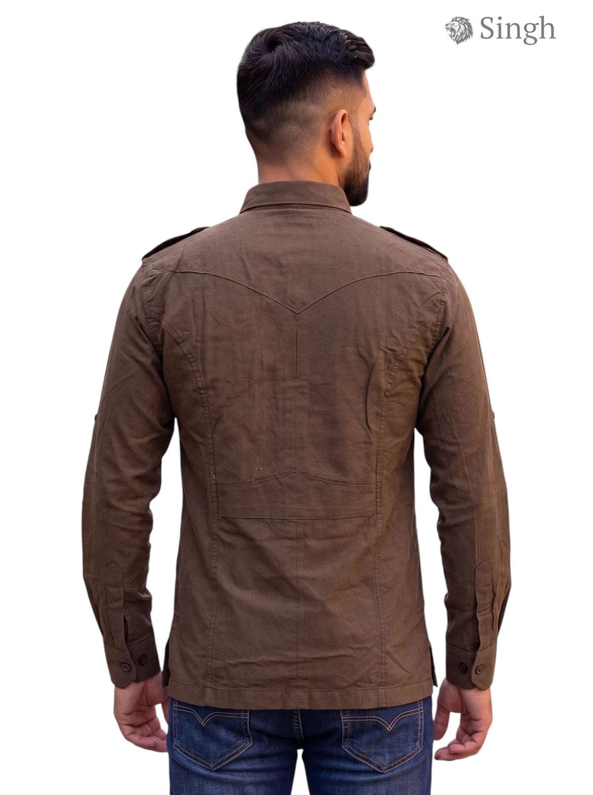 M Hunting Shirts in brown cotton fabric, back view showcasing the stylish design HUNTING SHIRTS-1310-116