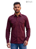 M Burgundy Cotton Hunting Shirts-1310-117 with Button-Up Front and Shoulder Epaulets