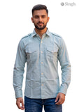 M Hunting Shirts in mint green fabric with a front view, featuring two chest pockets, HUNTING SHIRTS-1310-118