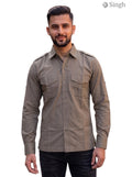 M Hunting Shirt in khaki color with cotton fabric featuring front pockets. HUNTING SHIRTS-1310-119