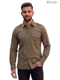 M Hunting Shirt in Olive Green Fabric, Front View - HUNTING SHIRTS-1310-124
