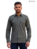 M Hunting Shirt in olive green fabric, front view, features pockets. HUNTING SHIRTS-1310-125
