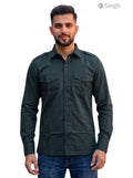 M Hunting Shirt in Dark Green Cotton at a Front Angle - HUNTING SHIRTS-1310-129