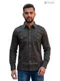 M Green Cotton Hunting Shirts-1310-130 Front View with Button-Up Design