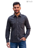 M Hunting Shirts-1310-134 in dark gray fabric, featuring a front button design and pocket details