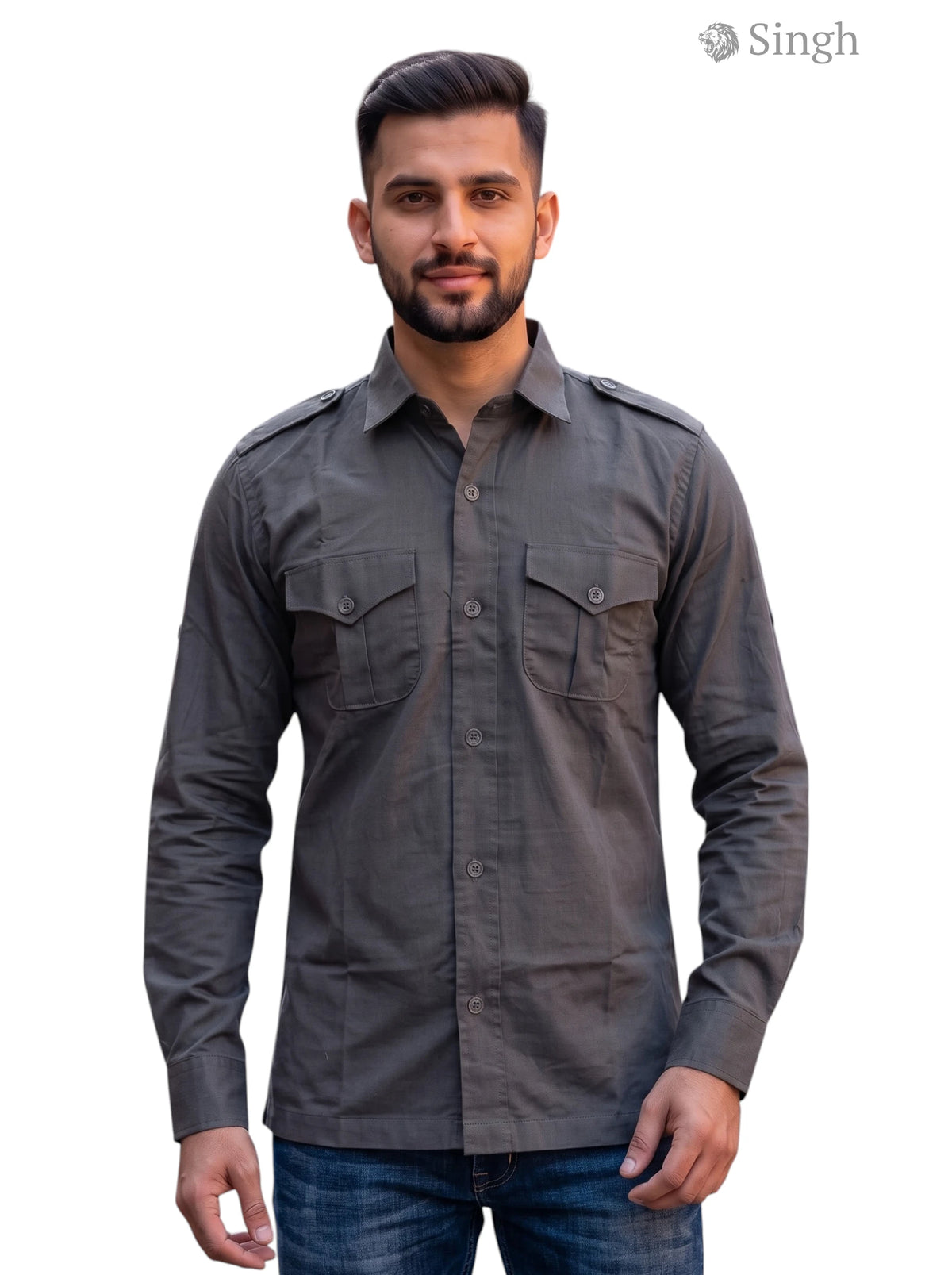 Men's Grey Hunting Shirts-1310-142 in Lightweight Fabric Front View
