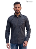 M Hunting Shirts in dark gray cotton fabric with button-up front and epaulettes by SINGH - HUNTING SHIRTS-1310-148
