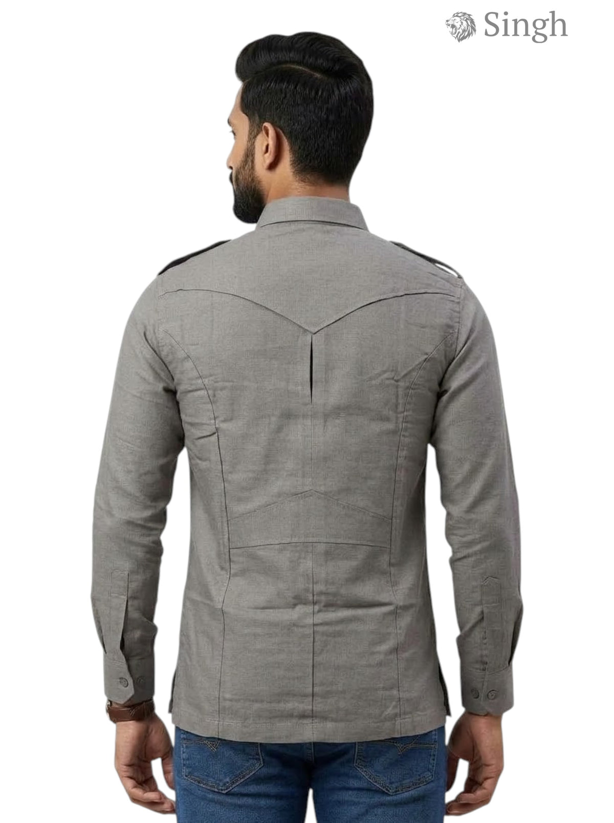 M Hunting Shirts in grey fabric, back view showcasing stylish design and quality; HUNTING SHIRTS-1310-15