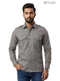 M Gray Cotton Hunting Shirt-1310-15 with Chest Pockets and Button Front