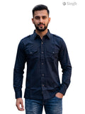 M Hunting Shirts in Navy Blue Cotton at a Slight Angle - HUNTING SHIRTS-1310-150