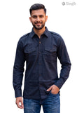 M Hunting Shirts in navy blue cotton fabric, front view by vendor SINGH, HUNTING SHIRTS-1310-151