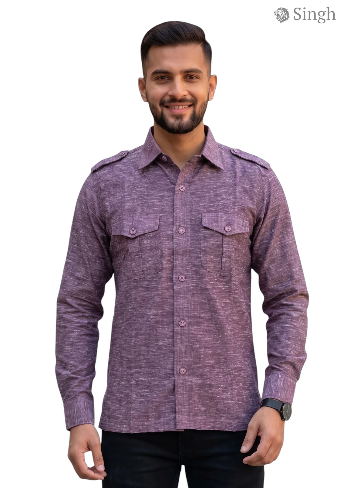 M Hunting Shirt in Purple Fabric with Front Pockets and Button Closure HUNTING SHIRTS-1310-169