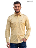 M Hunting Shirt in tan color made from lightweight fabric, featuring a front button closure and pockets - HUNTING SHIRTS-1310-176