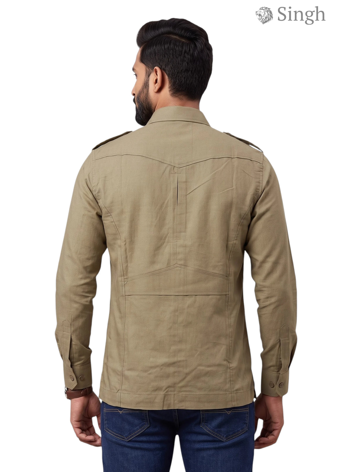 M Hunting Shirt in khaki color made of durable fabric shown from the back HUNTING SHIRTS-1310-18